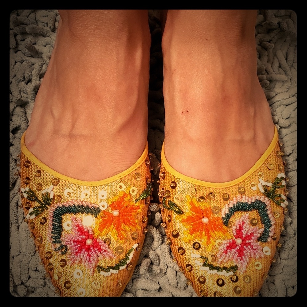Vintage hand beaded mules